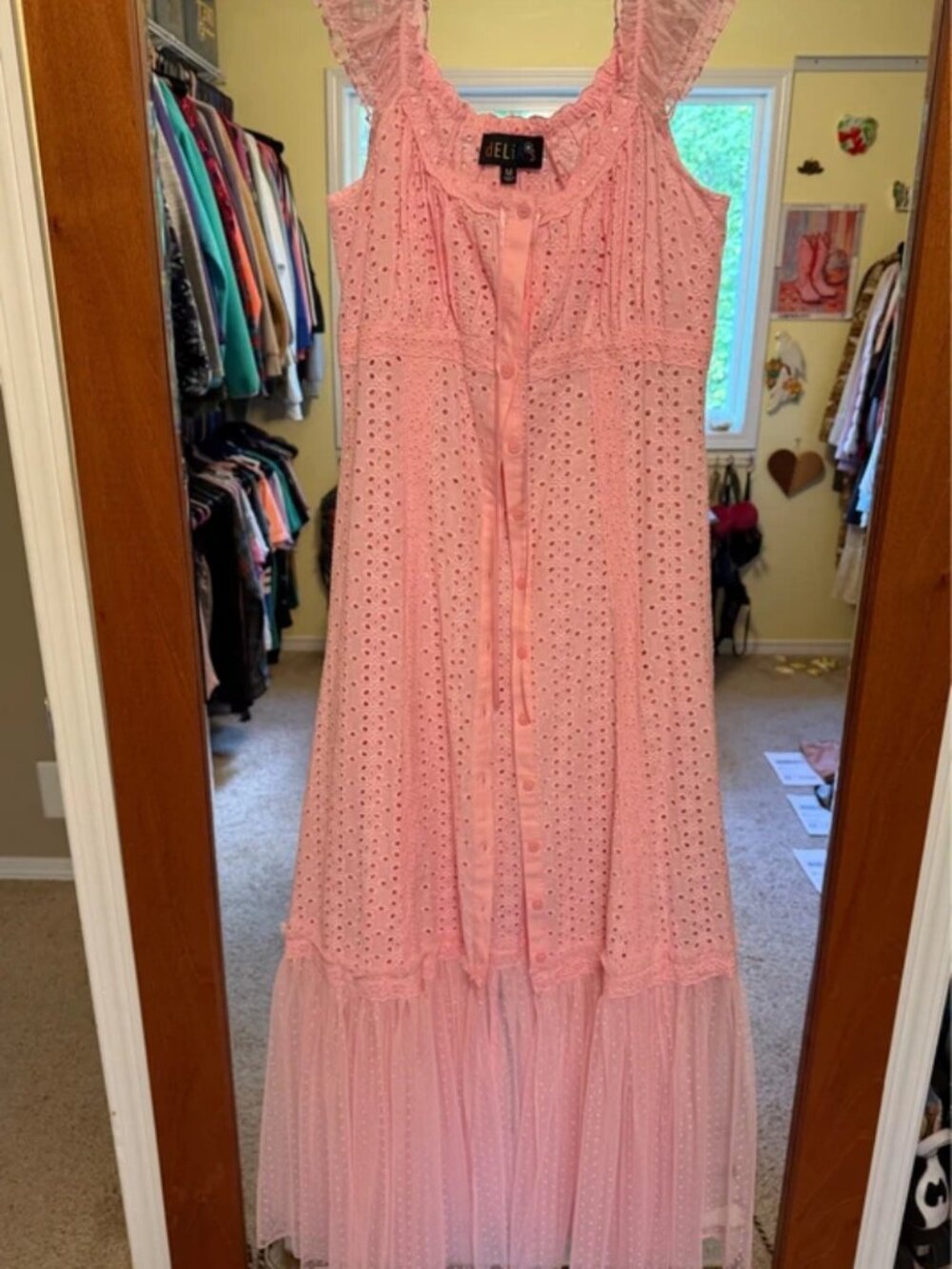 Vintage Delia’s pink eyelet maxi dress